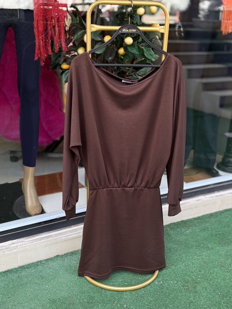 MODAL KUMAŞ DÜŞÜK OMUZ ELBİSE🌸