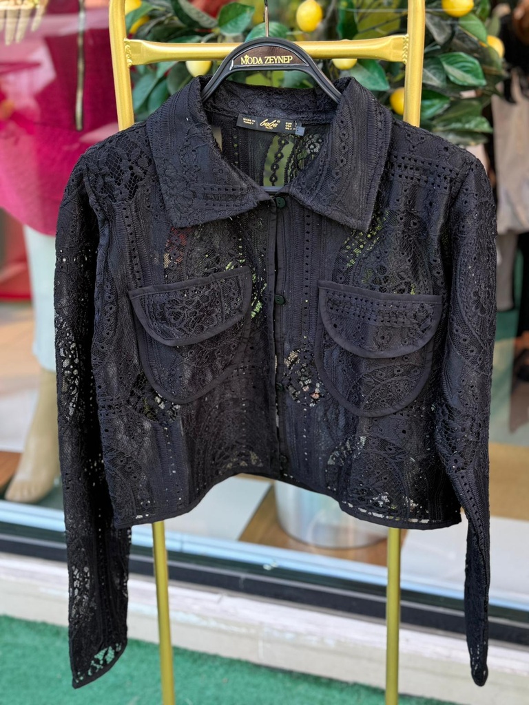 Dantelli Crop Çeket